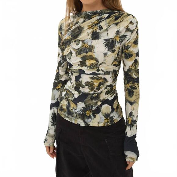 NEW MARIA CHER carroll lauren long sleeve top in brown multi - Picture 1 of 3